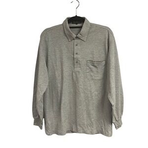 Men's Gray Vintage 90s 2000s Andre Valentino Long Sleeves Gray Polo Shirt Size L